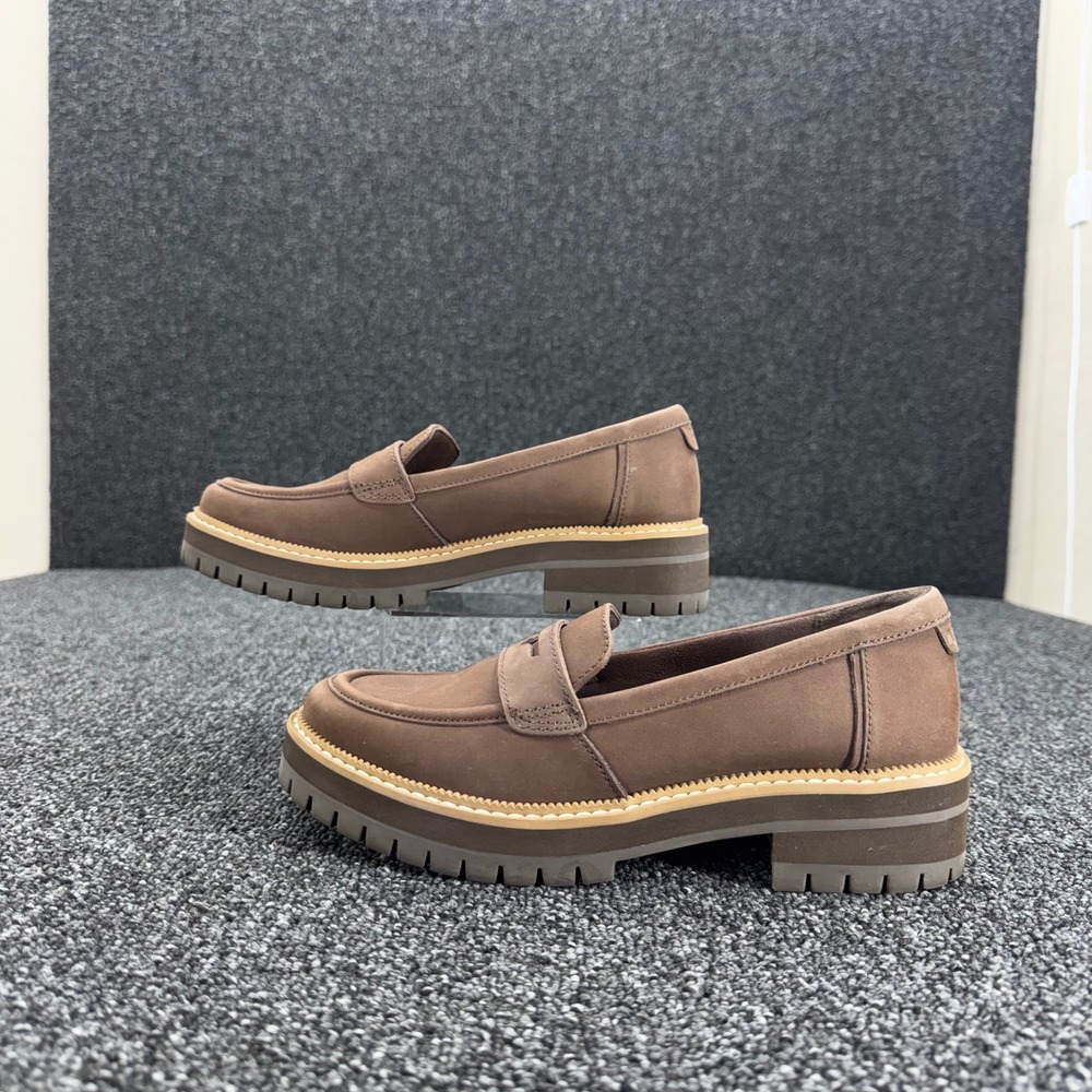 TOMS Lug Sole Penny Loafer Leather Platform Brown Womens 7 preppy comfy academia